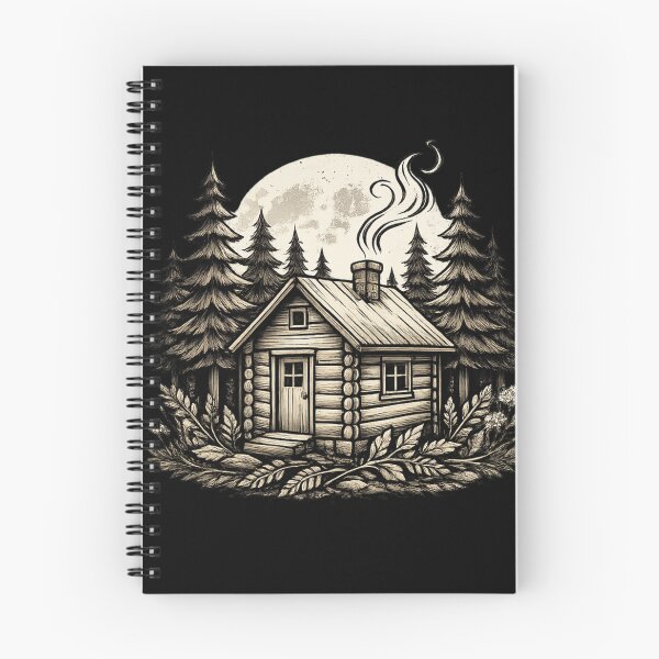 Item preview, Moonlit Forest Cabin Art | Dark Cottagecore Vintage Engraving Print | Moody Wilderness Decor designed and sold by K Mood Studio.