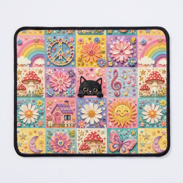 Item preview, Magical Hippie Patchwork - Collage of Flowers, Cats and Rainbows designed and sold by Natalia-Vlad.