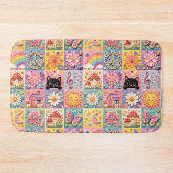 Item preview, Magical Hippie Patchwork - Collage of Flowers, Cats and Rainbows designed and sold by Natalia-Vlad.