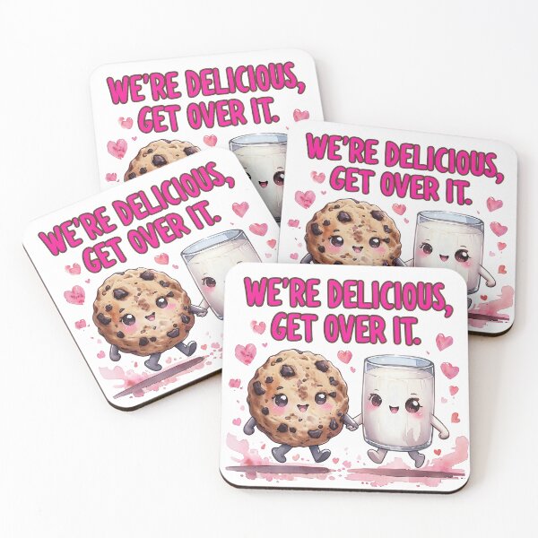 Item preview, We Are Delicious Get Over It Funny Cookie and Milk designed and sold by ArtisticDesignsbyLinda.