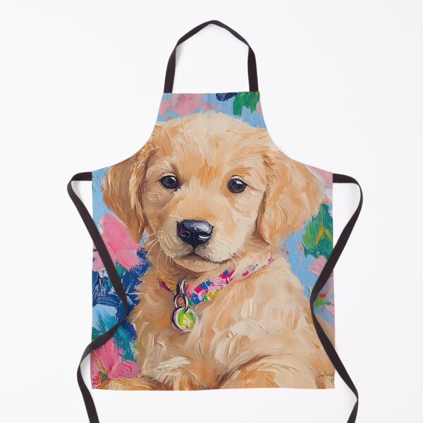 Item preview, Grandmillennial art, Golden Retriever puppy designed and sold by SophieClimaArt.