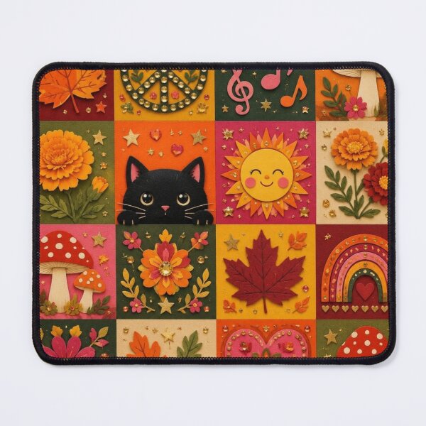 Item preview, Magical Autumn Patchwork - Colorful Leaves, Cats and Mushrooms designed and sold by Natalia-Vlad.