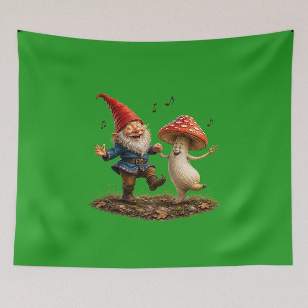 Item preview, Happy Gnome Dancing with Smiling Mushroom | Whimsical Forest Fantasy PNG designed and sold by Alpine-Ink.