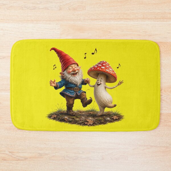 Item preview, Happy Gnome Dancing with Smiling Mushroom | Whimsical Forest Fantasy PNG designed and sold by Alpine-Ink.