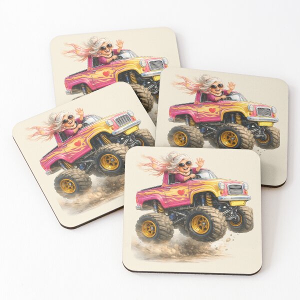 Item preview, Cool Granny in Her Pink Monster Truck — Fun Little Old Lady Cartoon designed and sold by kornkobart.