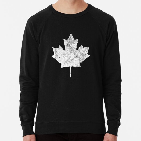 Distressed White Canada Maple Leaf Quebec Montreal Crewneck Sweatshirt 