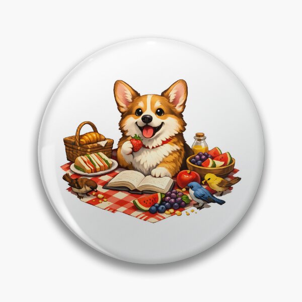 Item preview, Happy Corgi Picnic with Birds & Open Book Premium Illustration designed and sold by builtforyou.