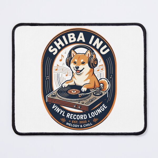 Item preview, Shiba Inu Vinyl Record Lounge Vintage Turntable designed and sold by PictoVibe.