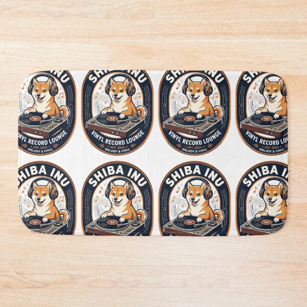 Item preview, Shiba Inu Vinyl Record Lounge Vintage Turntable designed and sold by PictoVibe.
