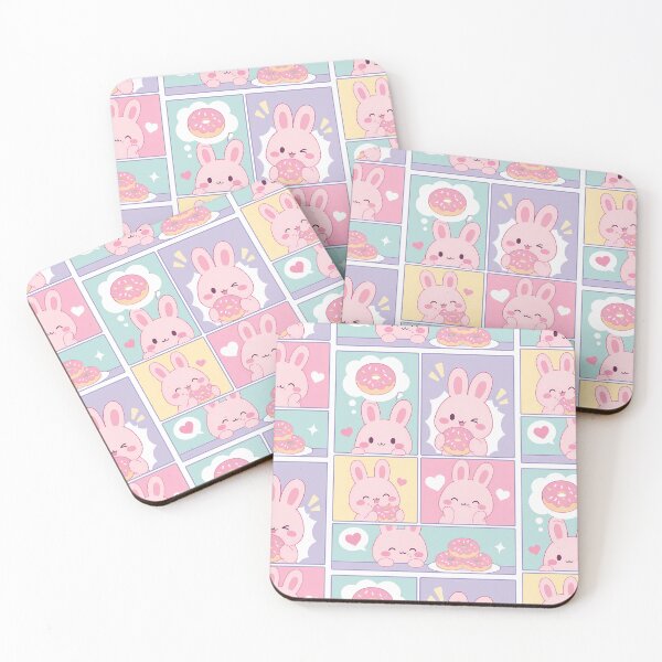 Item preview, Kawaii Bunny Eating Donuts Pop Panels designed and sold by Magmashup.