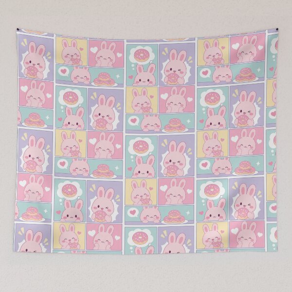 Item preview, Kawaii Bunny Eating Donuts Pop Panels designed and sold by Gift Phrase Studio.
