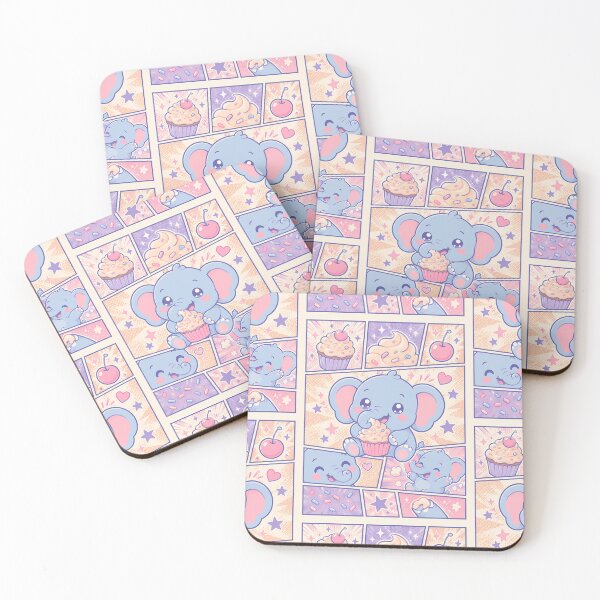 Item preview, Kawaii Elephant Eating Cherry Cupcakes Pop Panels designed and sold by Gift Phrase Studio.