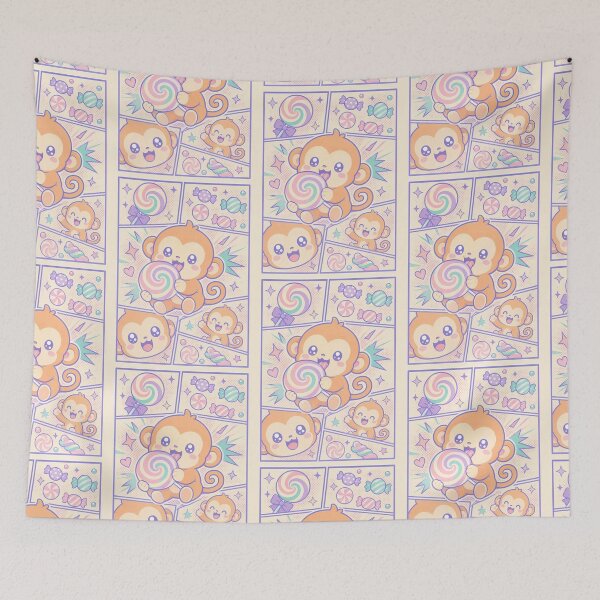 Item preview, Kawaii Baby Monkey Eating Rainbow Lollipop Pop Panels designed and sold by Gift Phrase Studio.