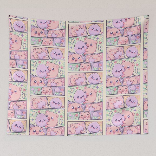 Item preview, Kawaii Pig Eating Cotton Candy Pop Panels designed and sold by Gift Phrase Studio.