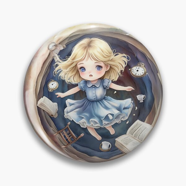 Item preview, Chibi Alice Falling Down the Rabbit Hole Watercolor designed and sold by ArtisticDesignsbyLinda.