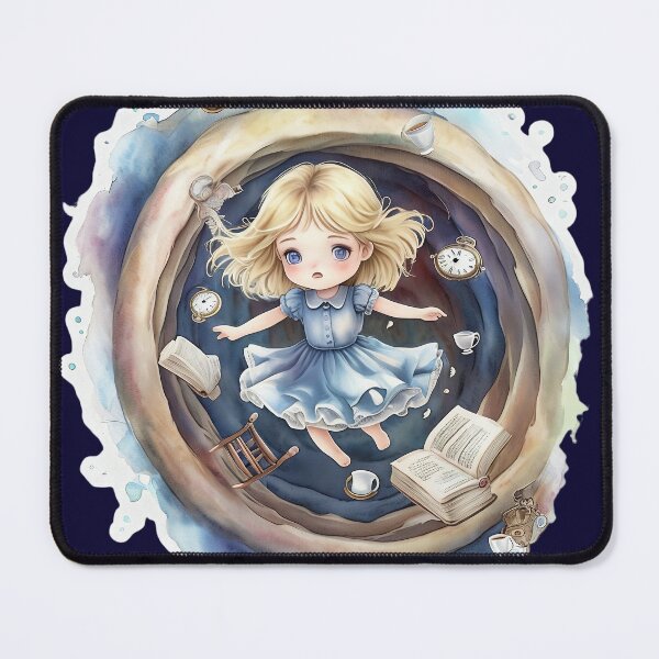 Item preview, Chibi Alice Falling Down the Rabbit Hole Watercolor designed and sold by ArtisticDesignsbyLinda.
