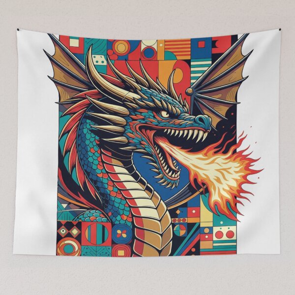 Item preview, Abstract geometric fire dragon, pop art illustration designed and sold by JonelleTshirts.