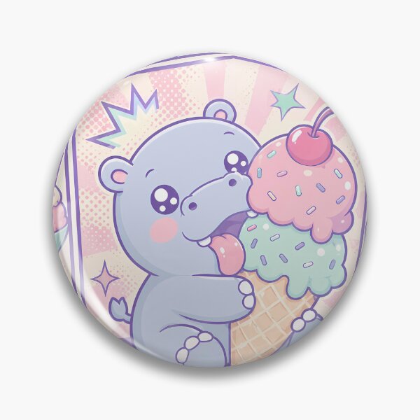 Item preview, Kawaii Hippo Eating Ice Cream Pop Panels designed and sold by Gift Phrase Studio.