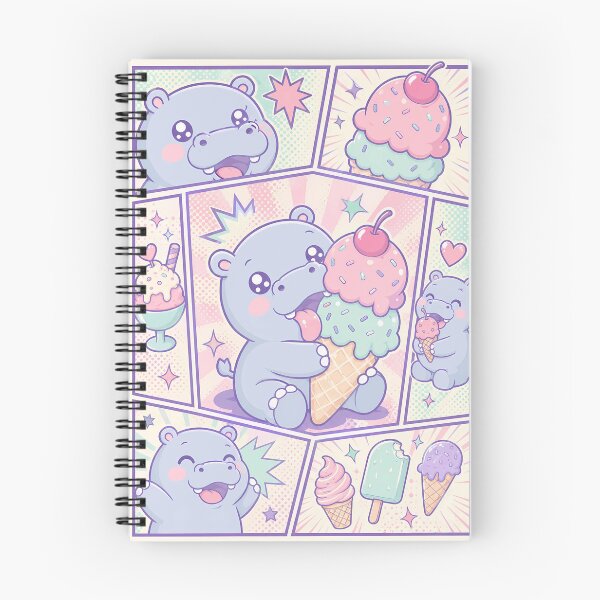Item preview, Kawaii Hippo Eating Ice Cream Pop Panels designed and sold by Gift Phrase Studio.