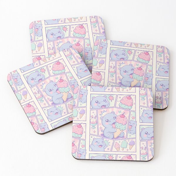 Item preview, Kawaii Hippo Eating Ice Cream Pop Panels designed and sold by Magmashup.