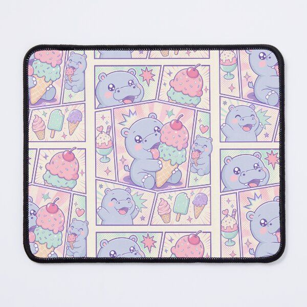 Item preview, Kawaii Hippo Eating Ice Cream Pop Panels designed and sold by Gift Phrase Studio.