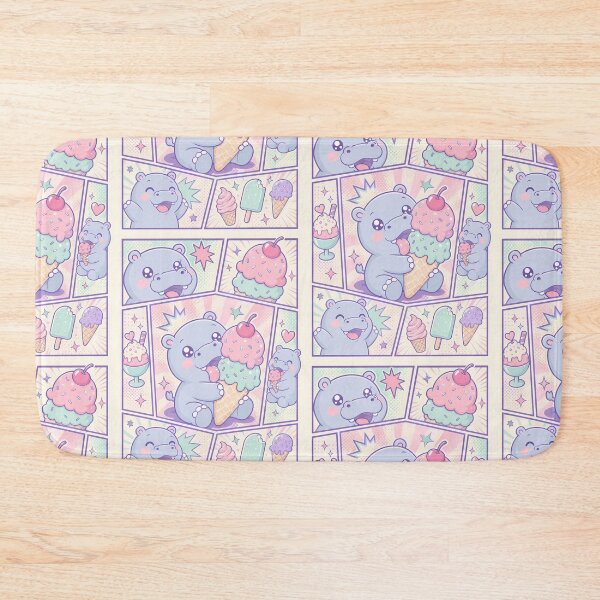 Item preview, Kawaii Hippo Eating Ice Cream Pop Panels designed and sold by Gift Phrase Studio.