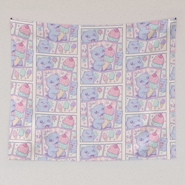 Item preview, Kawaii Hippo Eating Ice Cream Pop Panels designed and sold by Magmashup.