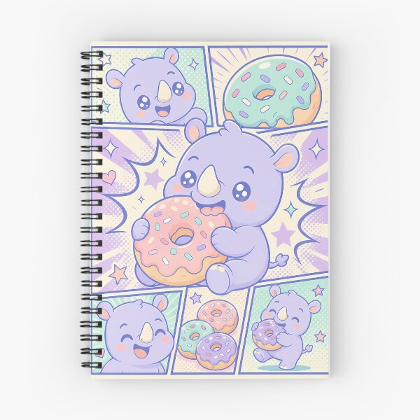 Item preview, Kawaii Rhino Eating Donuts Pop Panels designed and sold by Gift Phrase Studio.