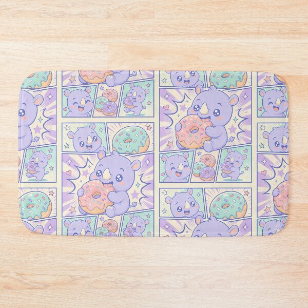 Item preview, Kawaii Rhino Eating Donuts Pop Panels designed and sold by Gift Phrase Studio.