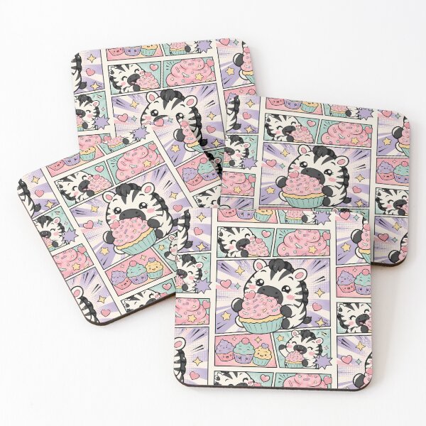 Item preview, Kawaii Zebra Eating Cupcake Pop Panels designed and sold by Gift Phrase Studio.