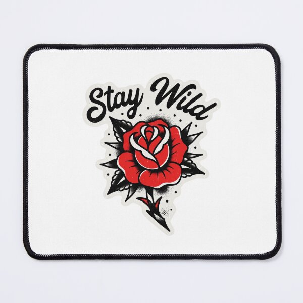 Item preview, Stay Wild Rose Sticker – Bold Red Floral Typography Tattoo Style Aesthetic Decal designed and sold by GeekStickerLab.