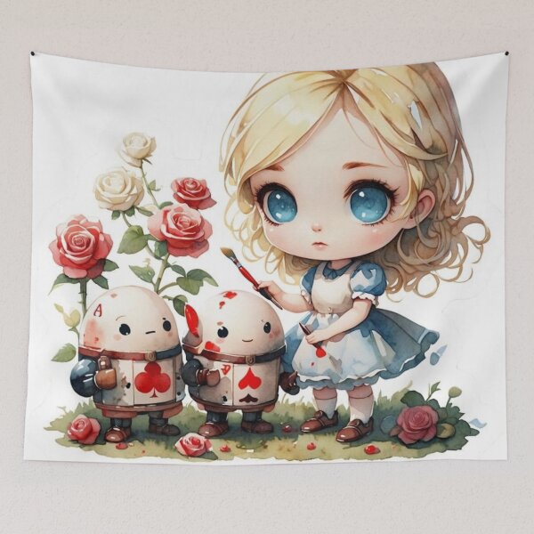 Item preview, Chibi Alice Painting the Roses Red Watercolor designed and sold by ArtisticDesignsbyLinda.
