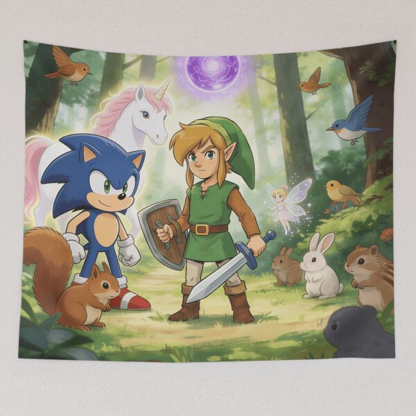 Item preview, Sonic and Link in the forest designed and sold by LeagueHeavenGG.