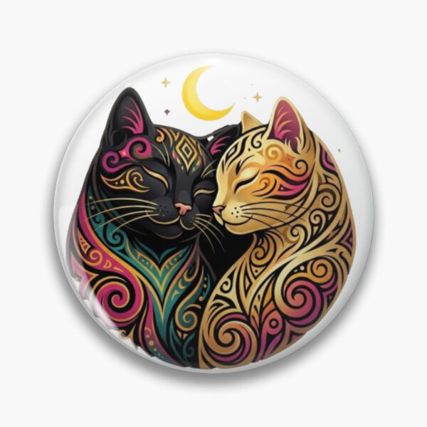 Item preview, Mysterious Yin Yang Cat in Gold Openwork Artwork designed and sold by P jo.