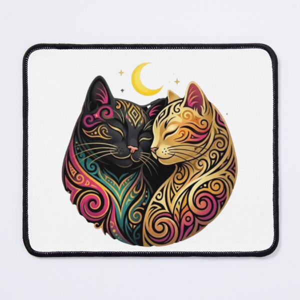 Item preview, Mysterious Yin Yang Cat in Gold Openwork Artwork designed and sold by P jo.