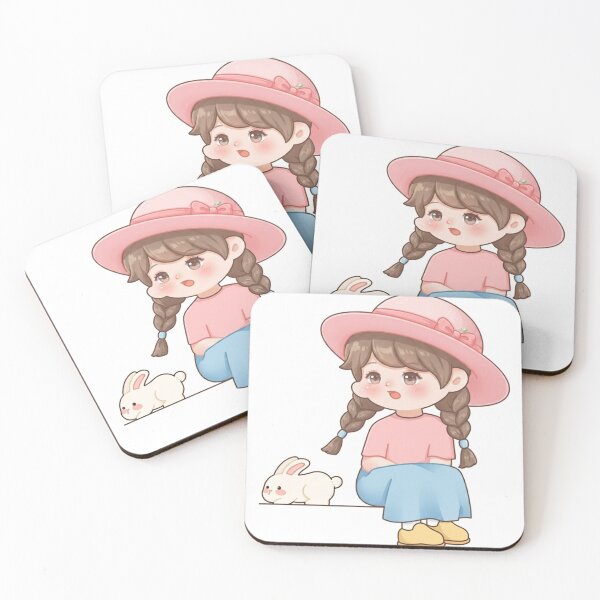 Item preview, Adorable Girl with Braids and Her Bunny Friend - Kawaii Chibi Art designed and sold by Stickivo.