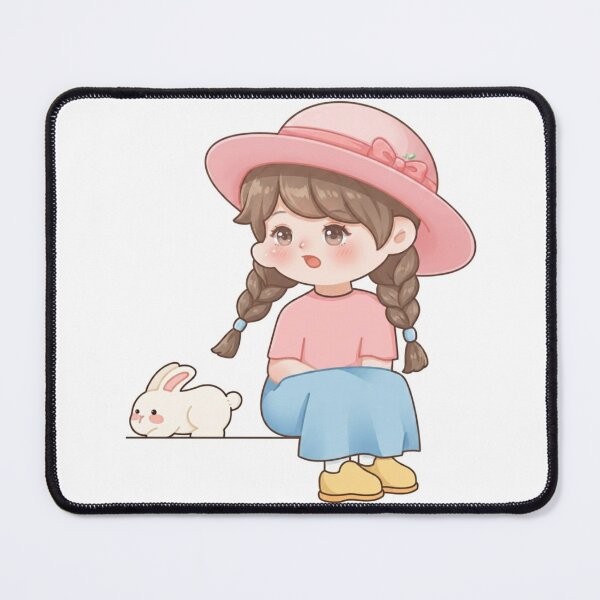 Item preview, Adorable Girl with Braids and Her Bunny Friend - Kawaii Chibi Art designed and sold by Stickivo.