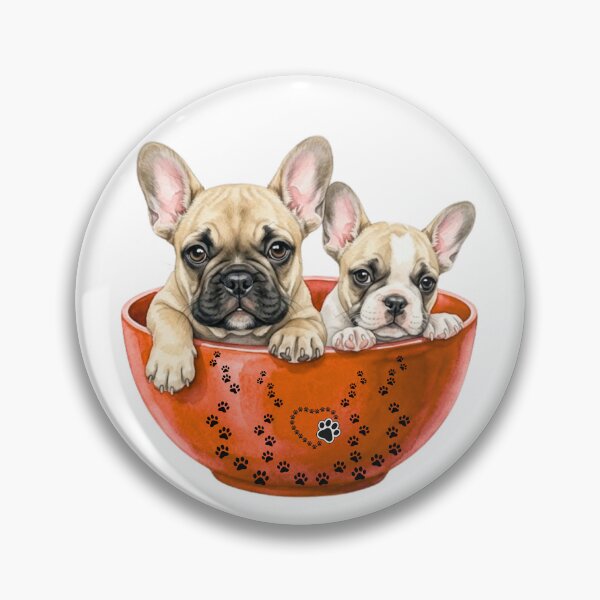 Item preview, Two Cute French Bulldog Puppies in an Orange Paw-Print Heart Bowl designed and sold by VibranPalette.