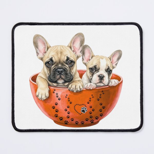 Item preview, Two Cute French Bulldog Puppies in an Orange Paw-Print Heart Bowl designed and sold by VibranPalette.