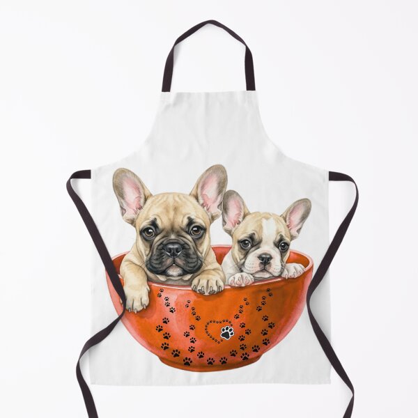 Item preview, Two Cute French Bulldog Puppies in an Orange Paw-Print Heart Bowl designed and sold by VibranPalette.