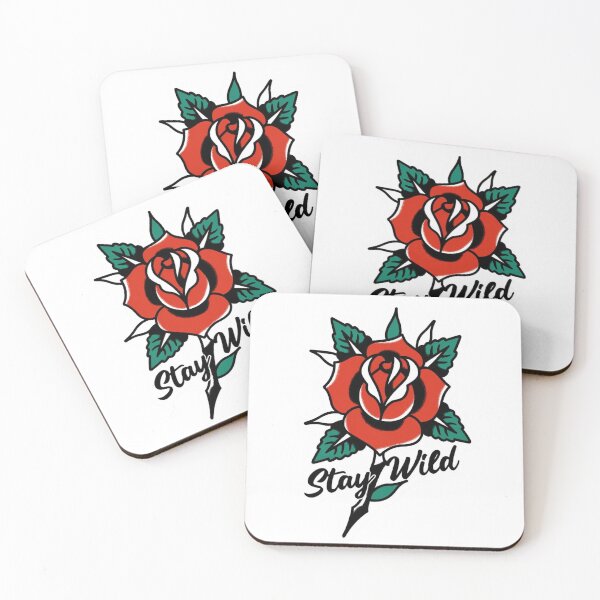 Item preview, Stay Wild Rose Blossom Sticker – Bold Botanical Tattoo Style Floral Vinyl Decal designed and sold by GeekStickerLab.