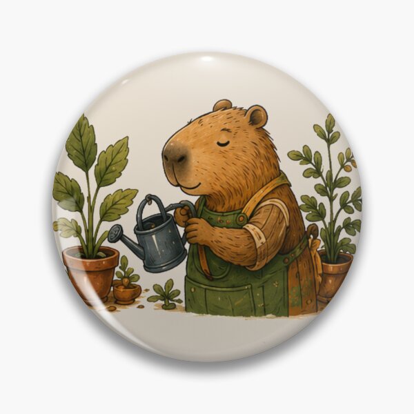 Item preview, Cozy Capybara Sticker – Watering Plants | Cottagecore Animal Illustration designed and sold by TheCozyBurrow.