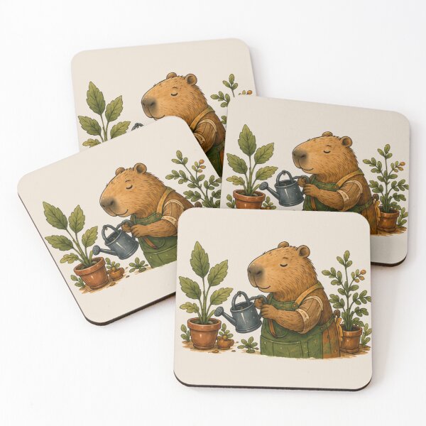 Item preview, Cozy Capybara Sticker – Watering Plants | Cottagecore Animal Illustration designed and sold by TheCozyBurrow.