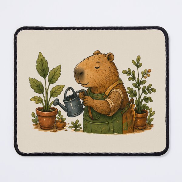 Item preview, Cozy Capybara Sticker – Watering Plants | Cottagecore Animal Illustration designed and sold by TheCozyBurrow.