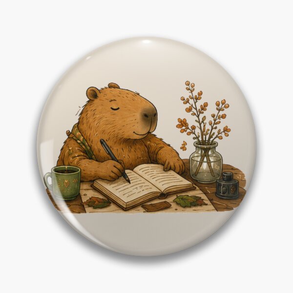 Item preview, Cozy Capybara Sticker – Morning Journal | Cottagecore Animal Illustration designed and sold by TheCozyBurrow.