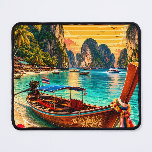 Item preview, Phi Phi Island Longtail Paradise – Vintage Thailand Travel Poster designed and sold by Spirit of Siam.