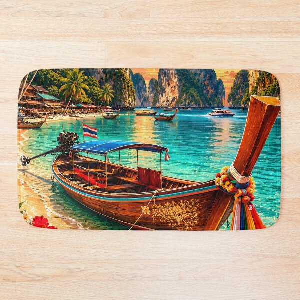 Item preview, Phi Phi Island Longtail Paradise – Vintage Thailand Travel Poster designed and sold by Spirit of Siam.