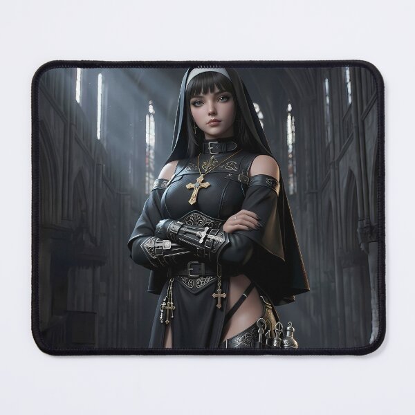 Item preview, Gothic Dark Hair Nun Cathedral Art designed and sold by GalleryBrisArt.
