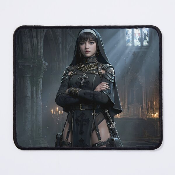 Item preview, Gothic Dark Hair Nun Cathedral Art designed and sold by GalleryBrisArt.