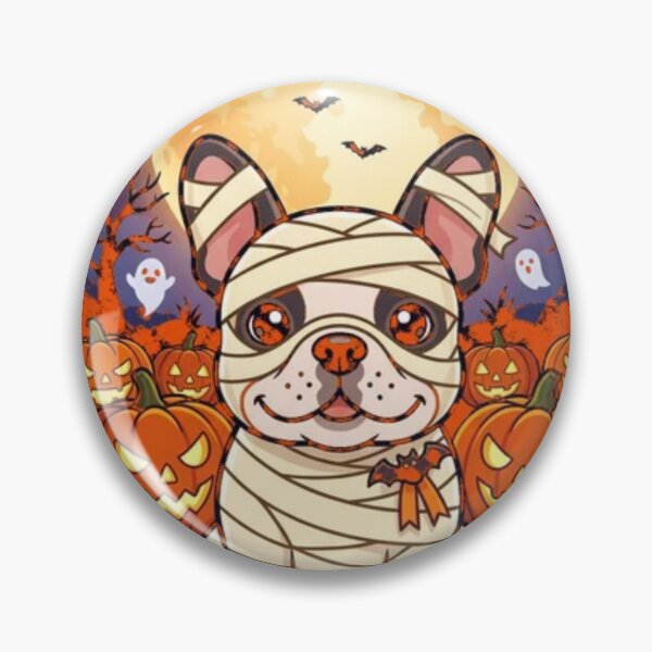 Item preview, Halloween Mummy French Bulldog in Pumpkin Patch Cartoon Illustration designed and sold by VibranPalette.